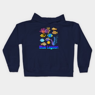 Blue Lagoon, The Story of the Sea,tropical fish, coral reefs, seaweed Kids Hoodie